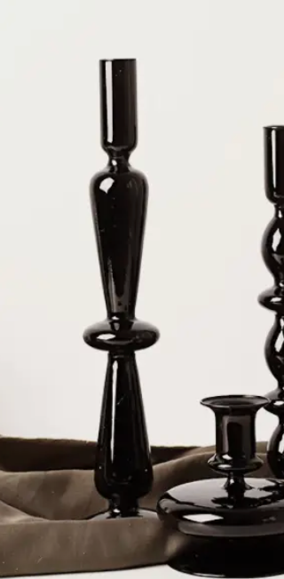 Black Glass Candlestick Holder