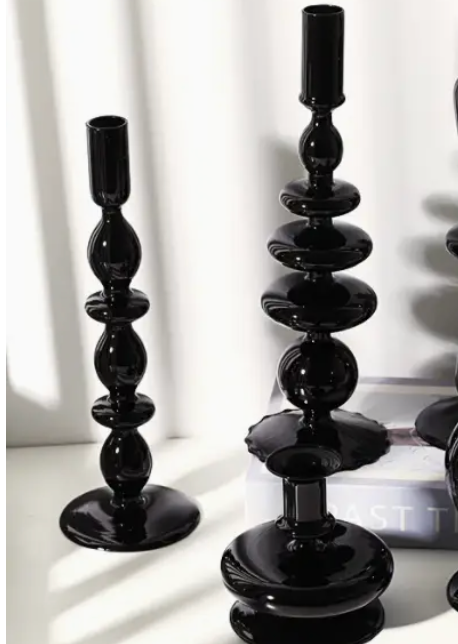 Black Glass Candlestick Holder